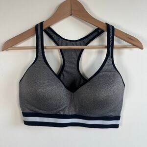 Fruit of the Loom Gray Padded Sports Bra Lounge Striped Band Racerback Size 38